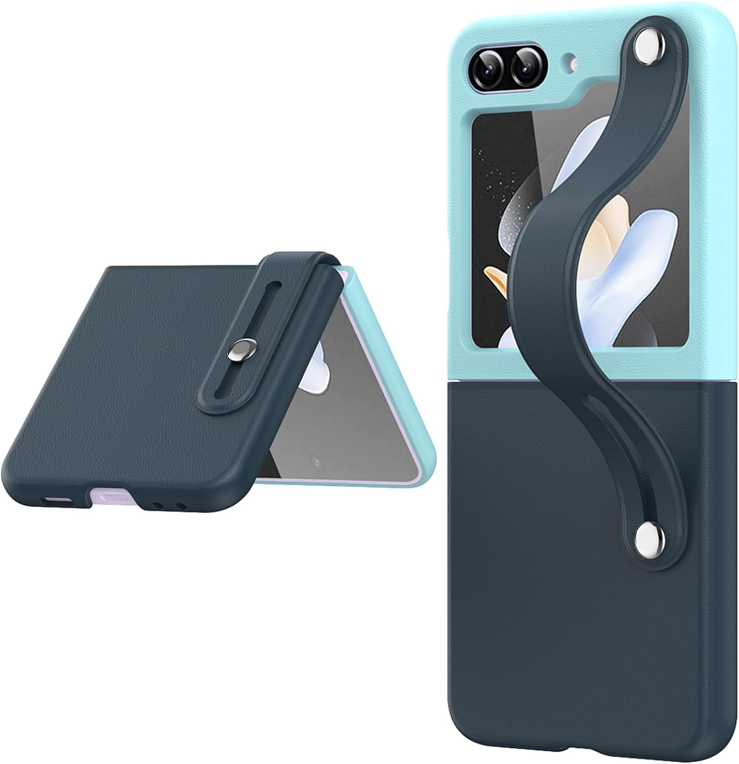 Fold Phone Case for Samsung Galaxy Z Flip 6/5, with Expansion Wristband + Kickstand Function, Free Folding Ultra - Thin Shell for Women Girl, Shockproof Protective Case - QGeeM