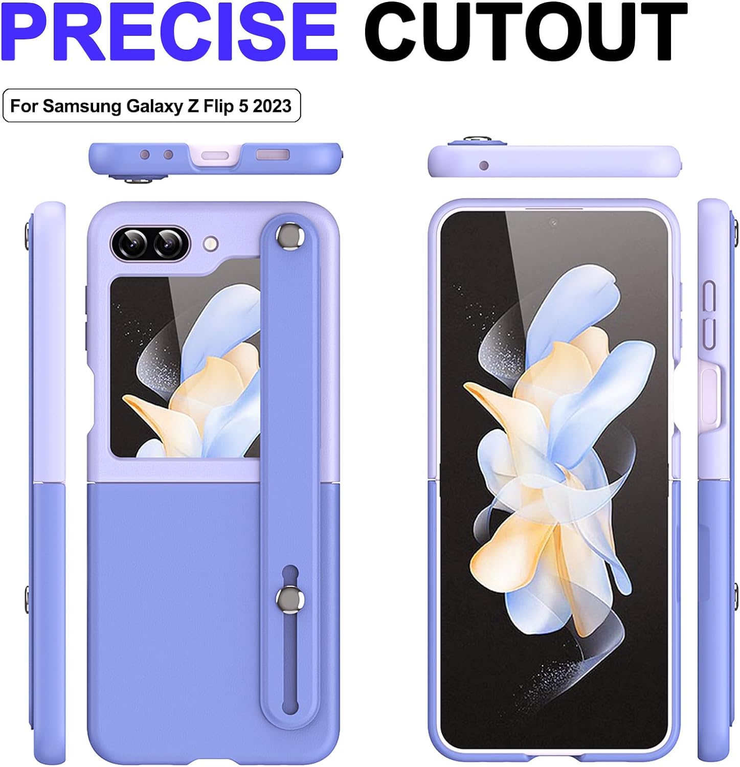 Fold Phone Case for Samsung Galaxy Z Flip 6/5, with Expansion Wristband + Kickstand Function, Free Folding Ultra - Thin Shell for Women Girl, Shockproof Protective Case - QGeeM