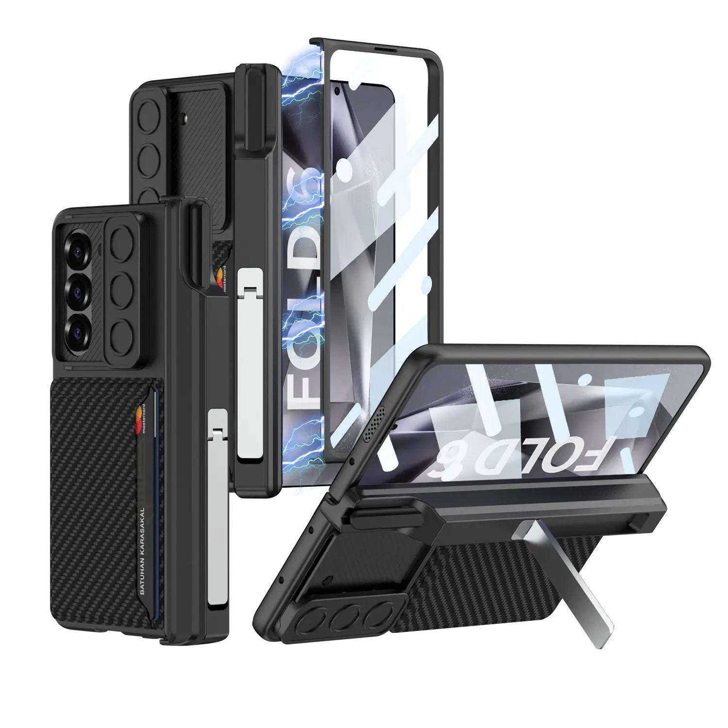 For Samsung ZFold6 Foldable Magnetic Suction Hinge Push Window Bracket Pen Box Film Integrated Card Slot Wallet Phone Case - QGeeM