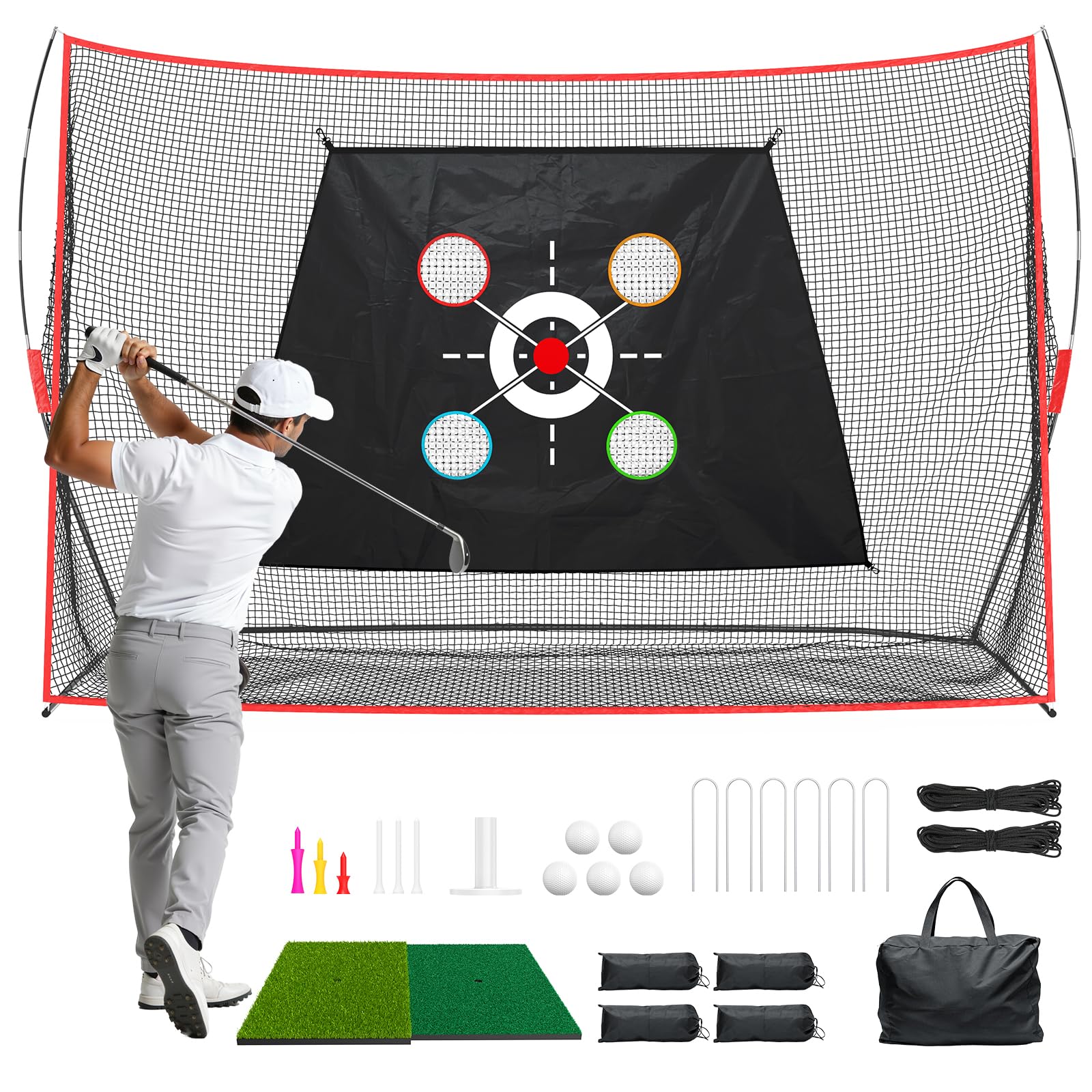 Golf Hitting Net 10x7FT with Mat & Target - Professional Training Net for Backyard Driving, Chipping, Swing Practice Indoor and Outdoor - Gift for Men, Dad, Golfer