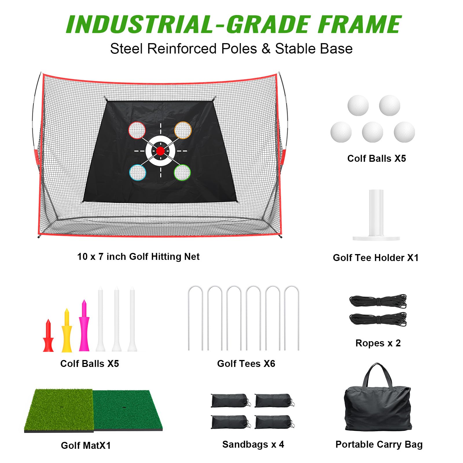 Golf Hitting Net 10x7FT with Mat & Target - Professional Training Net for Backyard Driving, Chipping, Swing Practice Indoor and Outdoor - Gift for Men, Dad, Golfer