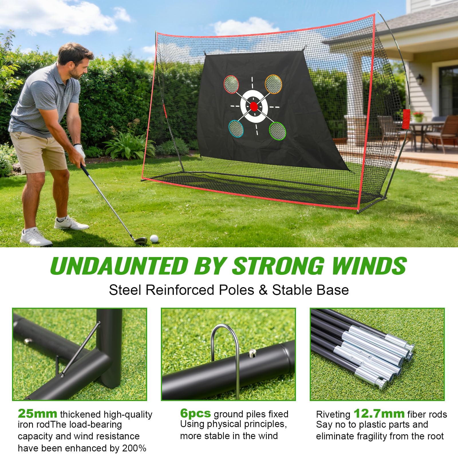 Golf Hitting Net 10x7FT with Mat & Target - Professional Training Net for Backyard Driving, Chipping, Swing Practice Indoor and Outdoor - Gift for Men, Dad, Golfer
