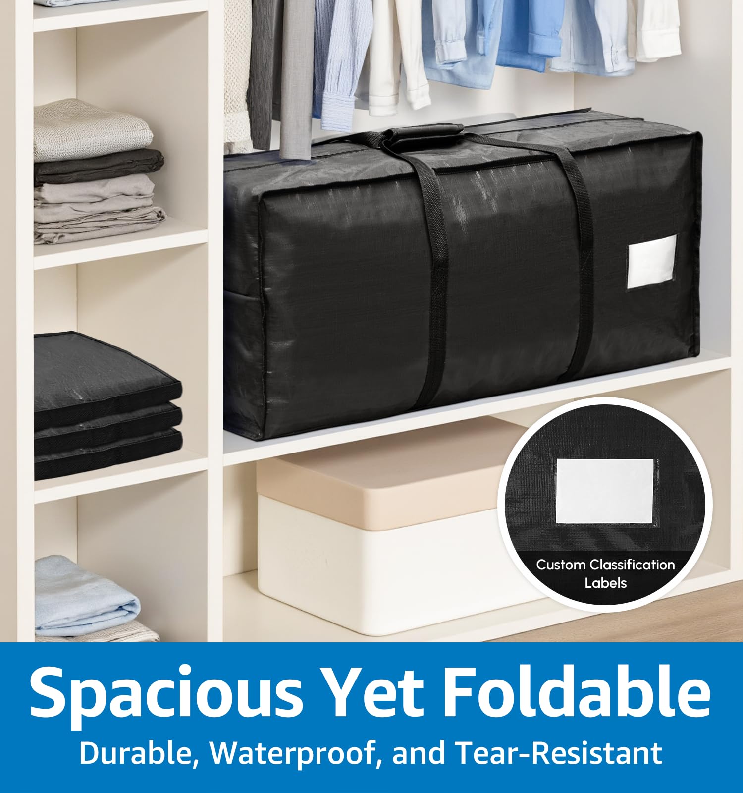 6 Pack Heavy Duty Moving Bags with Padded Wrap Around Handles-Strengthened Zipper Extra Large Storage Totes for Moving Boxes, Clothes, Bedding, Holiday Décor & Home Storage