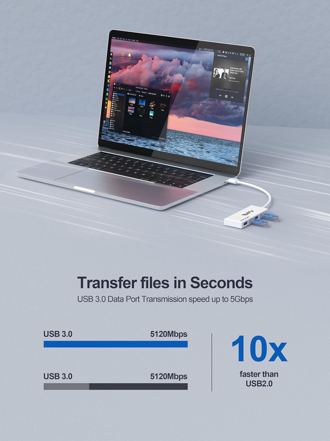 IVIIN USB 3.0 Hub, 4 Port USB Hub Splitter, USB A Expander Portable USB Adapter Multiport Data Hub - QGeeM