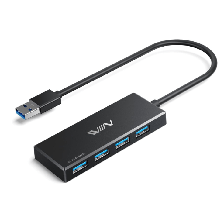IVIIN USB 3.0 Hub, 4 Port USB Hub Splitter, USB A Expander Portable USB Adapter Multiport Data Hub - QGeeM