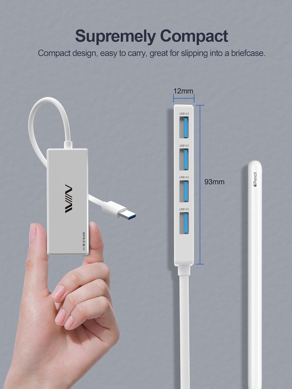 IVIIN USB 3.0 Hub, 4 Port USB Hub Splitter, USB A Expander Portable USB Adapter Multiport Data Hub - QGeeM