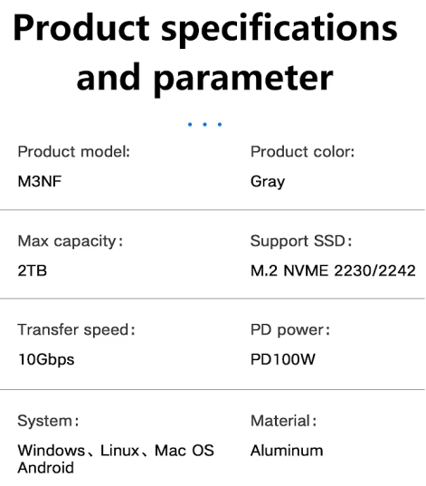 Magnetic M.2 NVMe SSD Enclosure with Built - in Cooling Fan & 100W PD Charging, USB 3.1 Gen 2 Type - C (10Gbps) Aluminum External Case for 2230/2242 PCIe NVMe SSDs up to 2TB, Compact Portable Design, Compatible with Windows/Mac/Linux/Android Devices - QGeeM