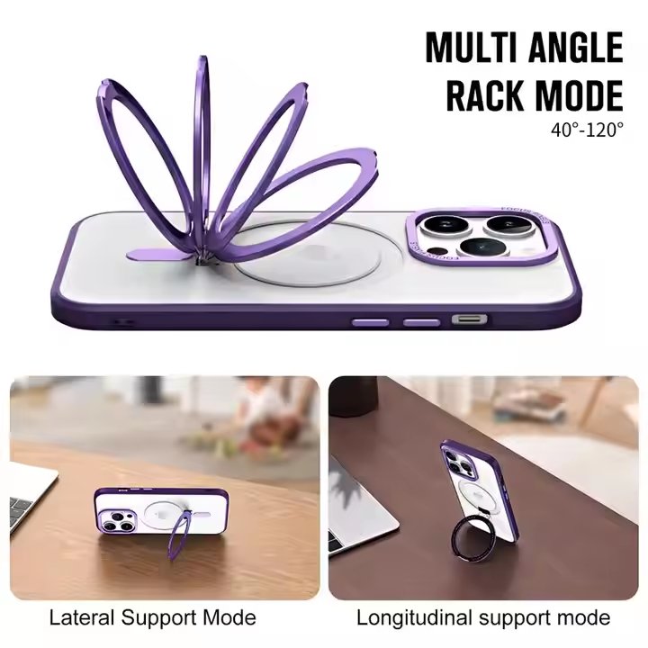Magnetic Phone Case for iPhone 15 Pro Max [Compatible with ] [Built - in Invisible Stand] + Screen Protector, Translucent Matte PC Cover with Slim TPU Frame 6.7" - QGeeM