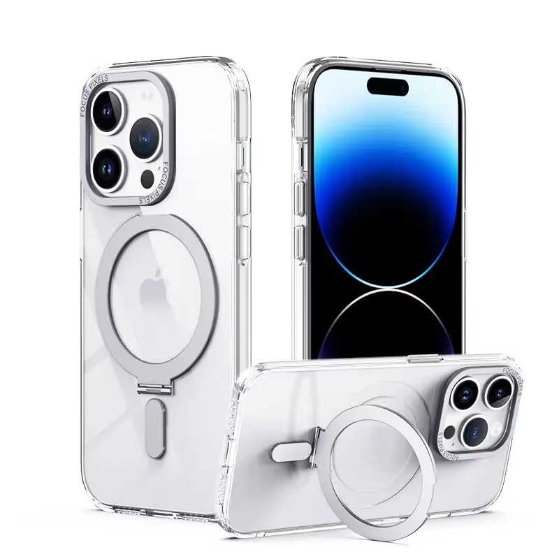 Magnetic Phone Case for iPhone 15 Pro Max [Compatible with ] [Built - in Invisible Stand] + Screen Protector, Translucent Matte PC Cover with Slim TPU Frame 6.7" - QGeeM