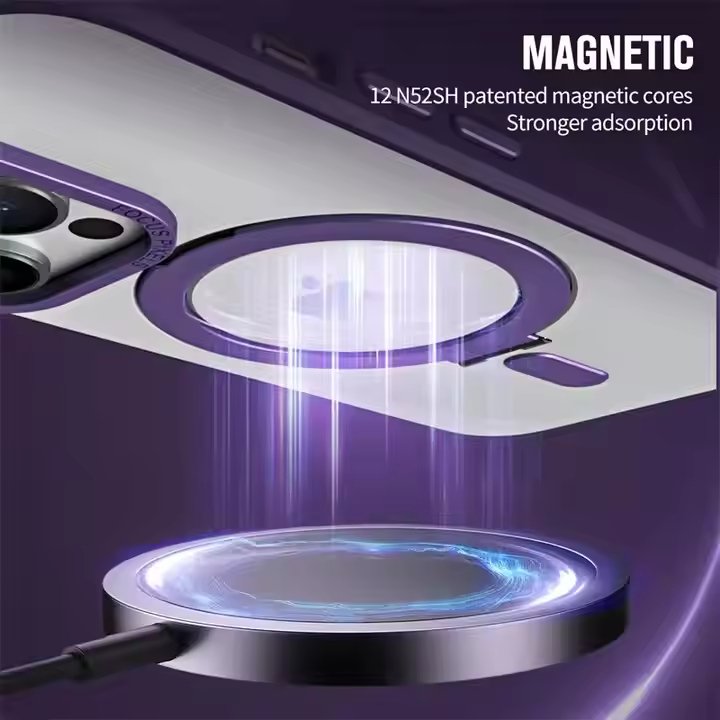 Magnetic Phone Case for iPhone 15 Pro Max [Compatible with ] [Built - in Invisible Stand] + Screen Protector, Translucent Matte PC Cover with Slim TPU Frame 6.7" - QGeeM