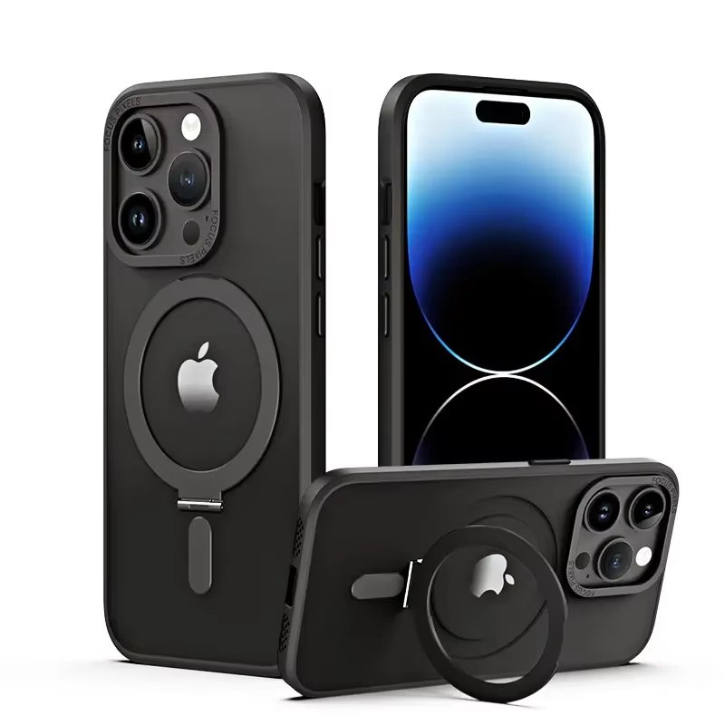 Magnetic Phone Case for iPhone 15 Pro Max [Compatible with ] [Built - in Invisible Stand] + Screen Protector, Translucent Matte PC Cover with Slim TPU Frame 6.7" - QGeeM