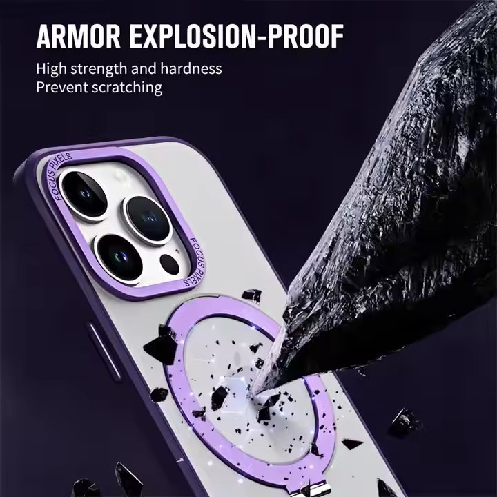 Magnetic Phone Case for iPhone 15 Pro Max [Compatible with ] [Built - in Invisible Stand] + Screen Protector, Translucent Matte PC Cover with Slim TPU Frame 6.7" - QGeeM