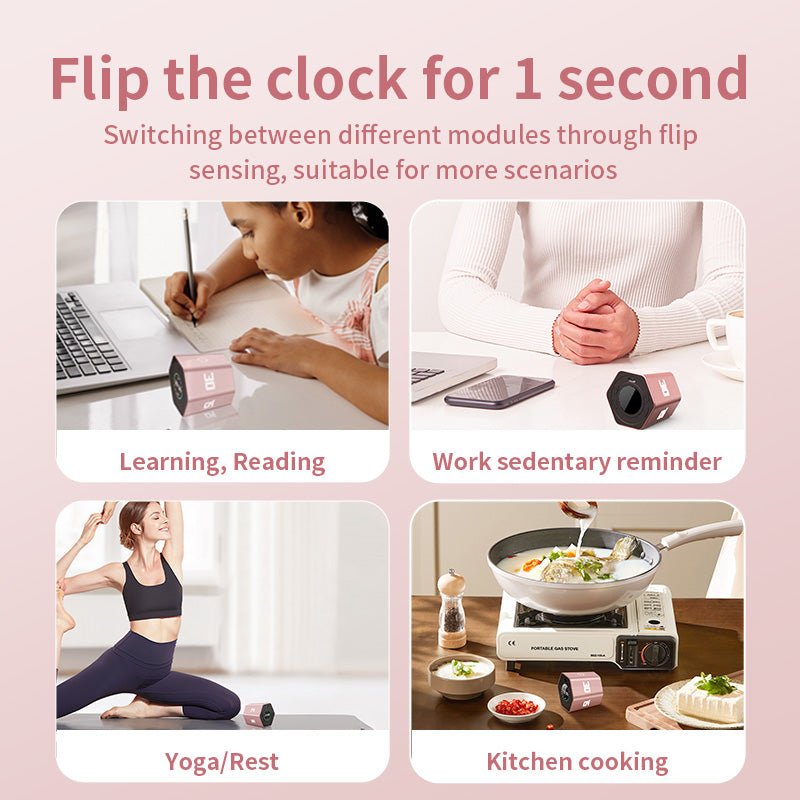 Magnetic Smart Productivity Kitchen Timer Study Bedroom Cooking Timers Hexagon Visual Flip Timer for kids Time Management - QGeeM
