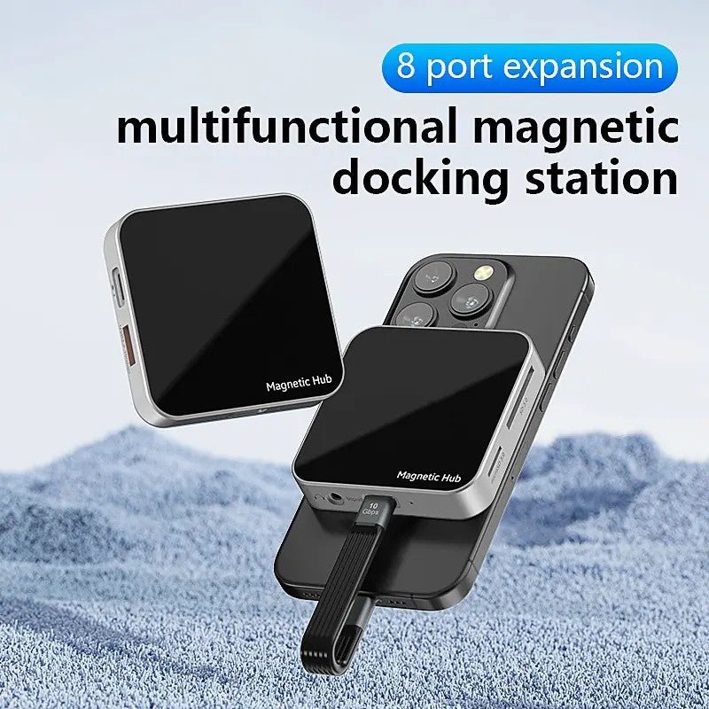 Magnetic USB - C Hub 8 - in - 1: 4K@60Hz HDMI, 10Gbps USB - A/C, 100W PD Charging, Plug & Play, SD/TF Card Reader, Audio Jack,Aluminum Adapter for MacBook/Windows - QGeeM