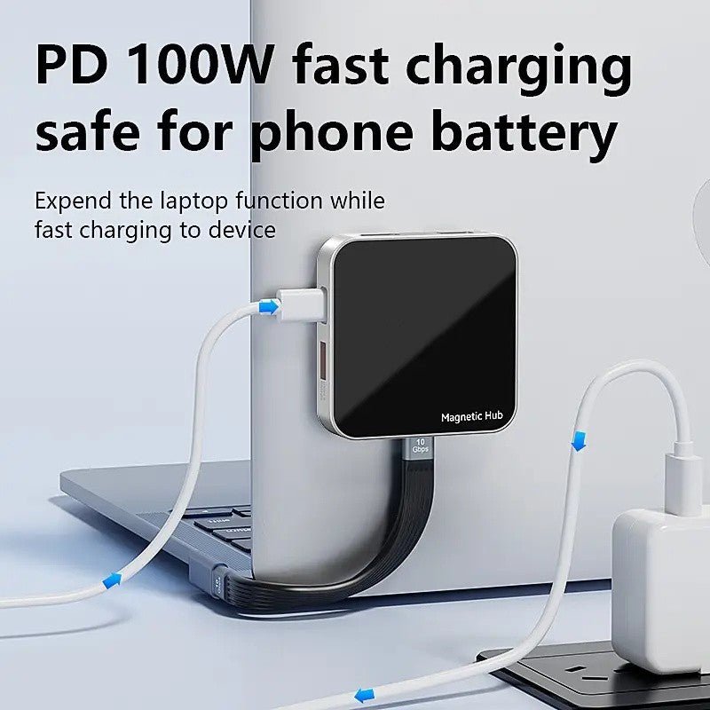 Magnetic USB - C Hub 8 - in - 1: 4K@60Hz HDMI, 10Gbps USB - A/C, 100W PD Charging, Plug & Play, SD/TF Card Reader, Audio Jack,Aluminum Adapter for MacBook/Windows - QGeeM