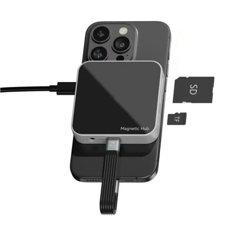 Magnetic USB - C Hub 8 - in - 1: 4K@60Hz HDMI, 10Gbps USB - A/C, 100W PD Charging, Plug & Play, SD/TF Card Reader, Audio Jack,Aluminum Adapter for MacBook/Windows - QGeeM