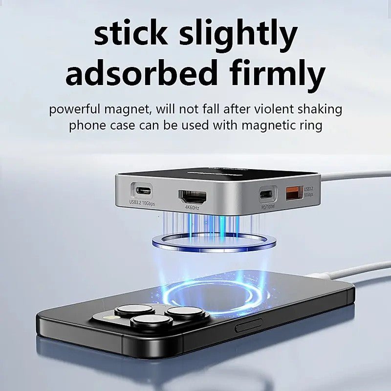 Magnetic USB - C Hub 8 - in - 1: 4K@60Hz HDMI, 10Gbps USB - A/C, 100W PD Charging, Plug & Play, SD/TF Card Reader, Audio Jack,Aluminum Adapter for MacBook/Windows - QGeeM