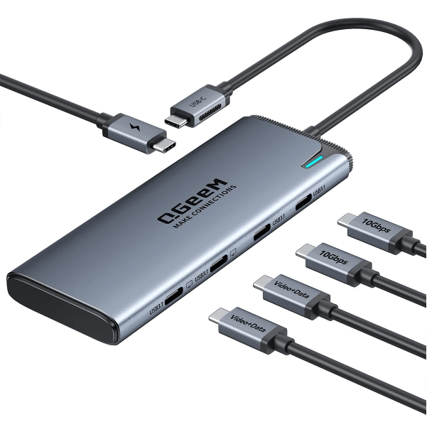 QGeeM USB C Hub for Thunderbolt 3/4/5,Multiple Converter Adapter 5 in 1,Type C Splitter Extender with Single 8K,Dual 4K/60Hz,10Gbps Data Transfer,PD 100W,for MacBook Pro,iMac,HP（M1/M2 only 1 Display） - QGeeM