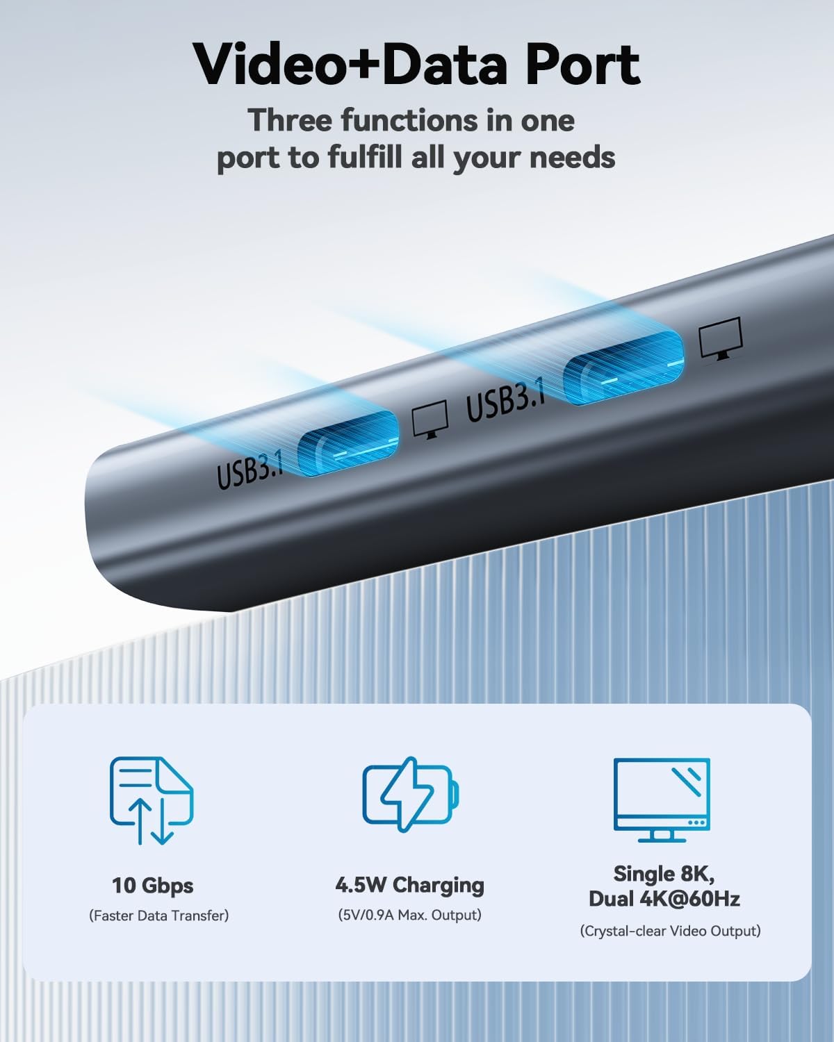 QGeeM USB C Hub for Thunderbolt 3/4/5,Multiple Converter Adapter 5 in 1,Type C Splitter Extender with Single 8K,Dual 4K/60Hz,10Gbps Data Transfer,PD 100W,for MacBook Pro,iMac,HP（M1/M2 only 1 Display） - QGeeM