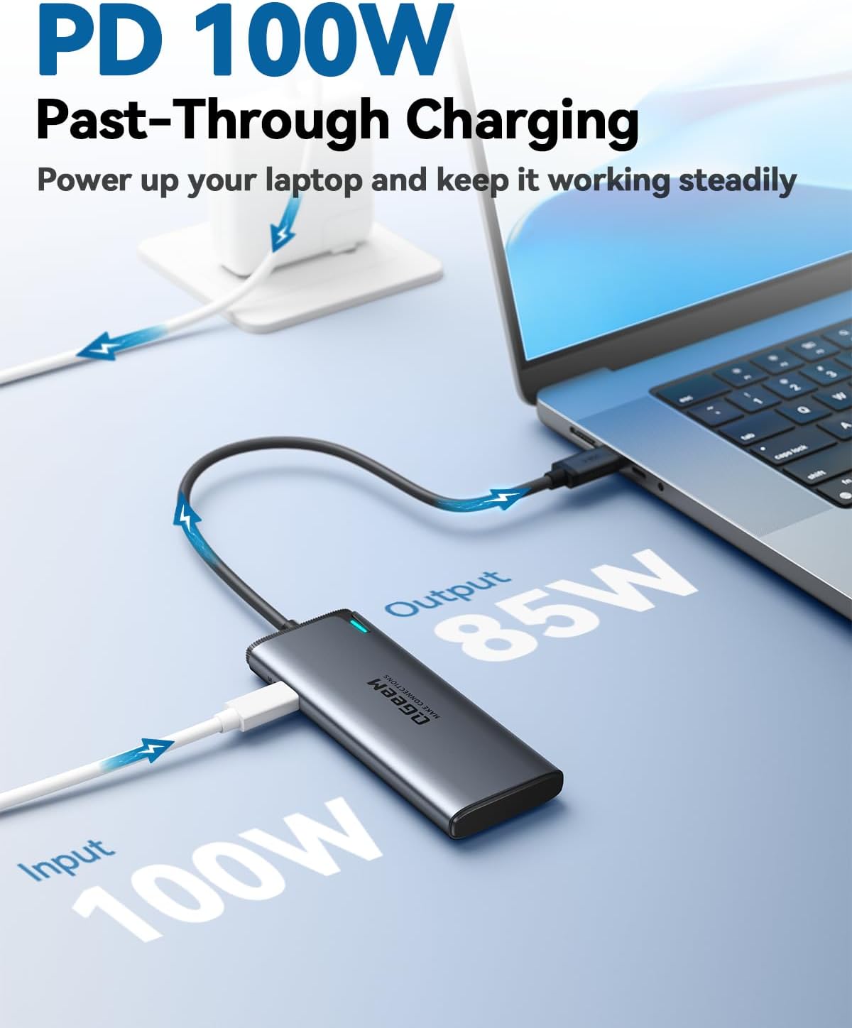 QGeeM USB C Hub for Thunderbolt 3/4/5,Multiple Converter Adapter 5 in 1,Type C Splitter Extender with Single 8K,Dual 4K/60Hz,10Gbps Data Transfer,PD 100W,for MacBook Pro,iMac,HP（M1/M2 only 1 Display） - QGeeM