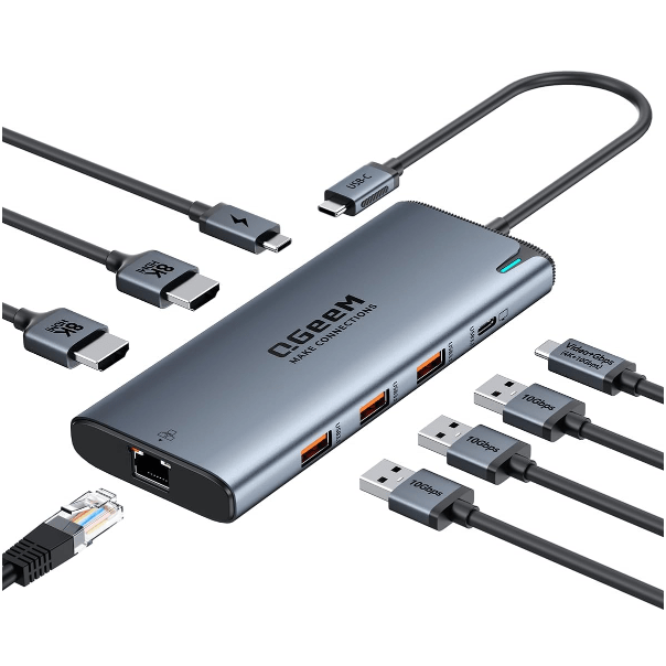 QGeeM USB C Hub,8 in 1 Extender Splitter with Single 8K,Dual 4K@60Hz HDMI for Thunderbolt 3/4/5,Multiport USB C to Ethernet Adapter for Type C Device,USB A 10Gbps Data,PD100W - M1/M2 only 1 Display - QGeeM