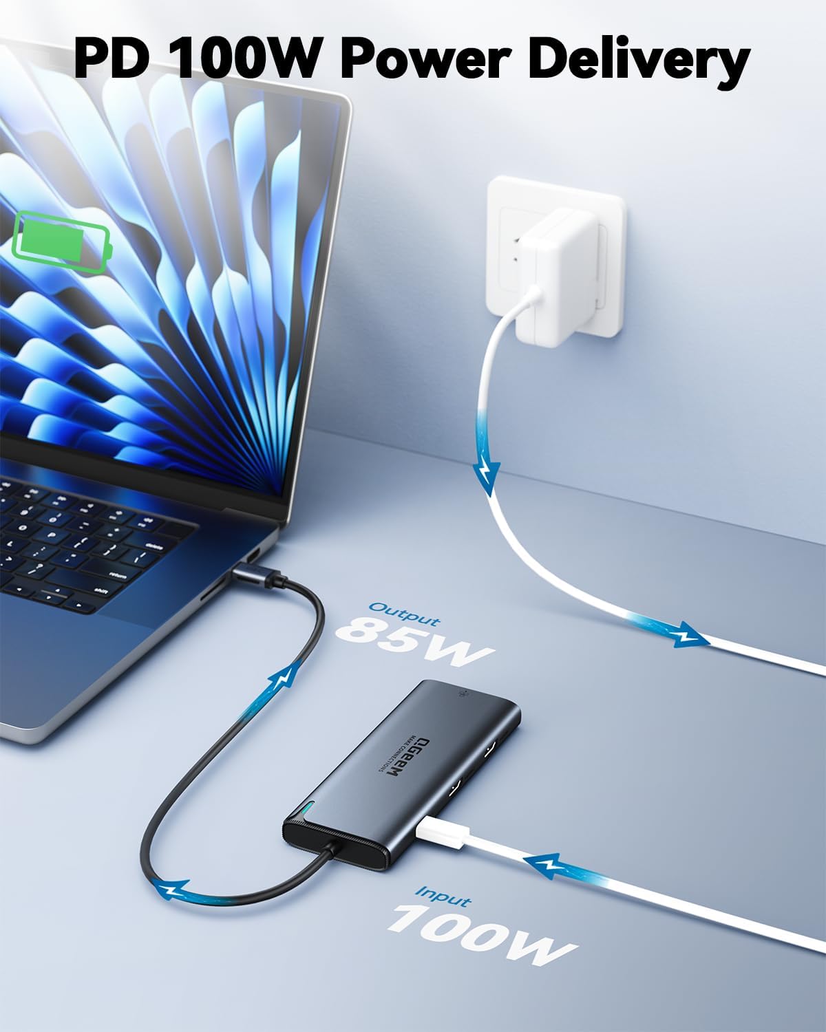 QGeeM USB C Hub,8 in 1 Extender Splitter with Single 8K,Dual 4K@60Hz HDMI for Thunderbolt 3/4/5,Multiport USB C to Ethernet Adapter for Type C Device,USB A 10Gbps Data,PD100W - M1/M2 only 1 Display - QGeeM