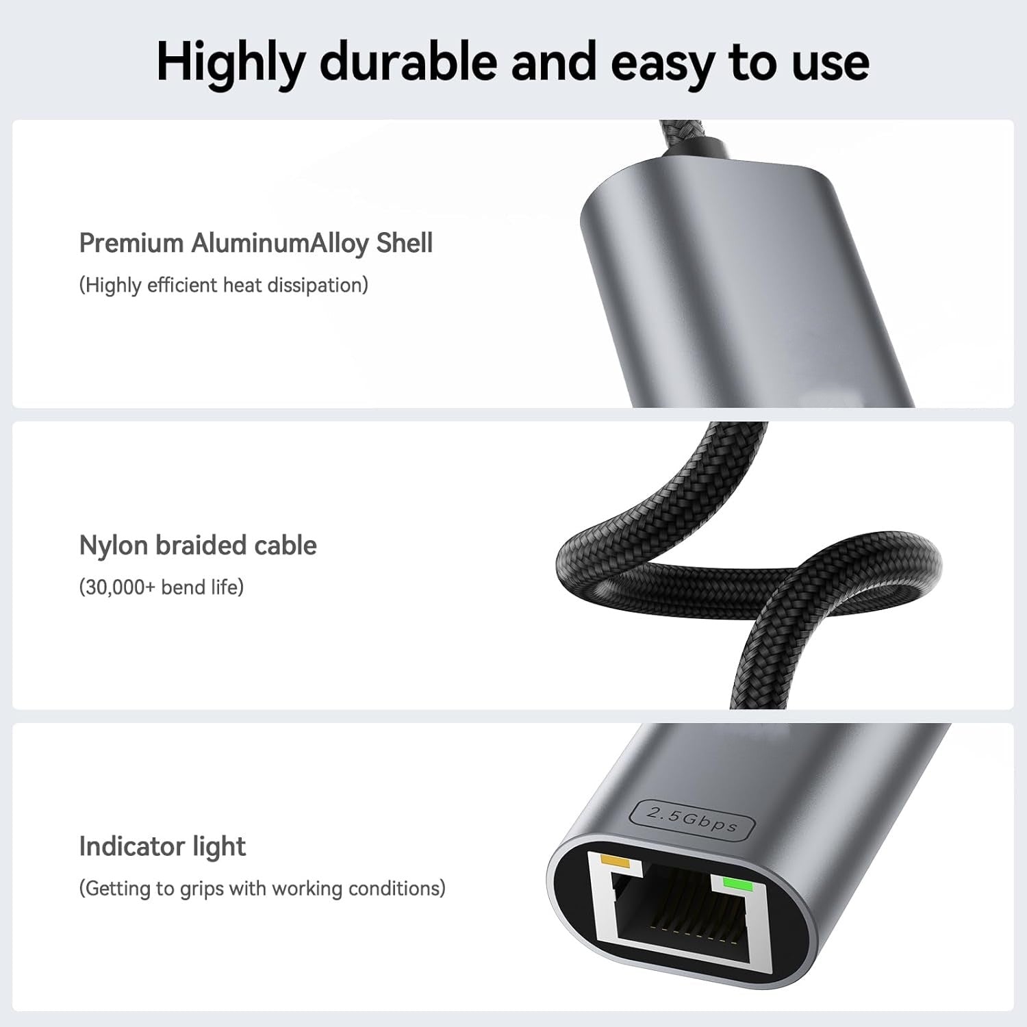 QGeeM USB C to Ethernet 2.5 Gbps Adapter, USB C to RJ45 Network Converter (Thunderbolt 4/3 Compatible),USB - C to 2.5 Gigabit LAN Ethernet Compatible for MacBook iPhone 15 Pro max,XPS, Surface - Gray - QGeeM