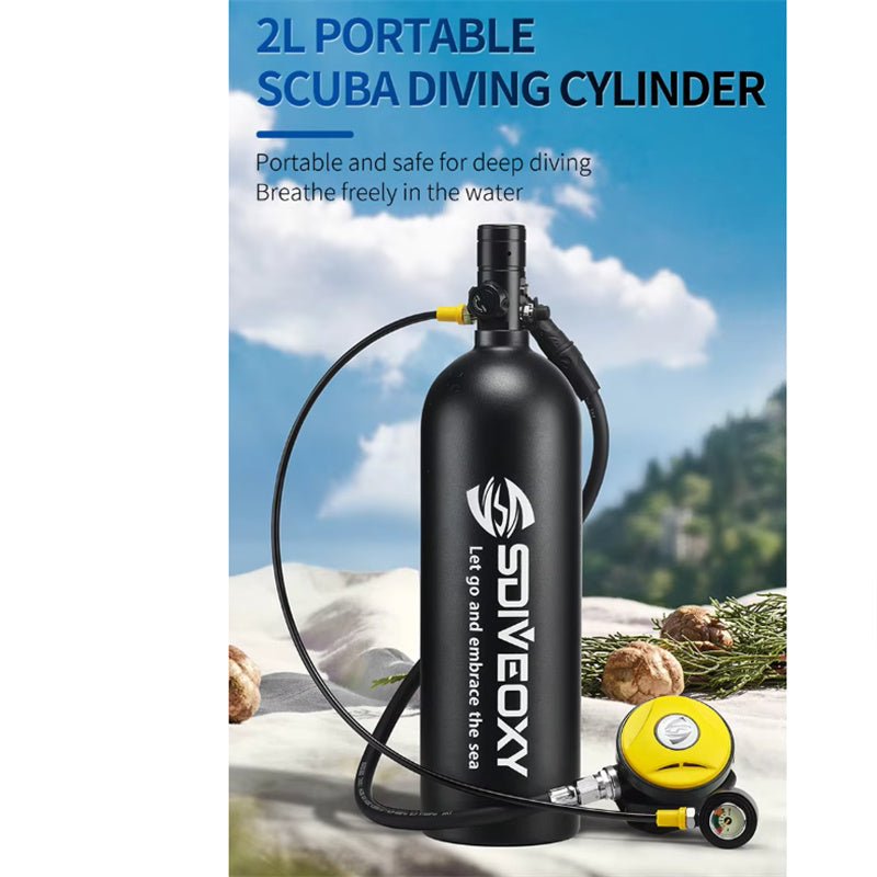 Scuba Tank Kit Portable, 2L Mini Diving Tank Pump Adult with Diving Snorkel Mask, for Underwater Exploration Emergency Rescue Work - QGeeM