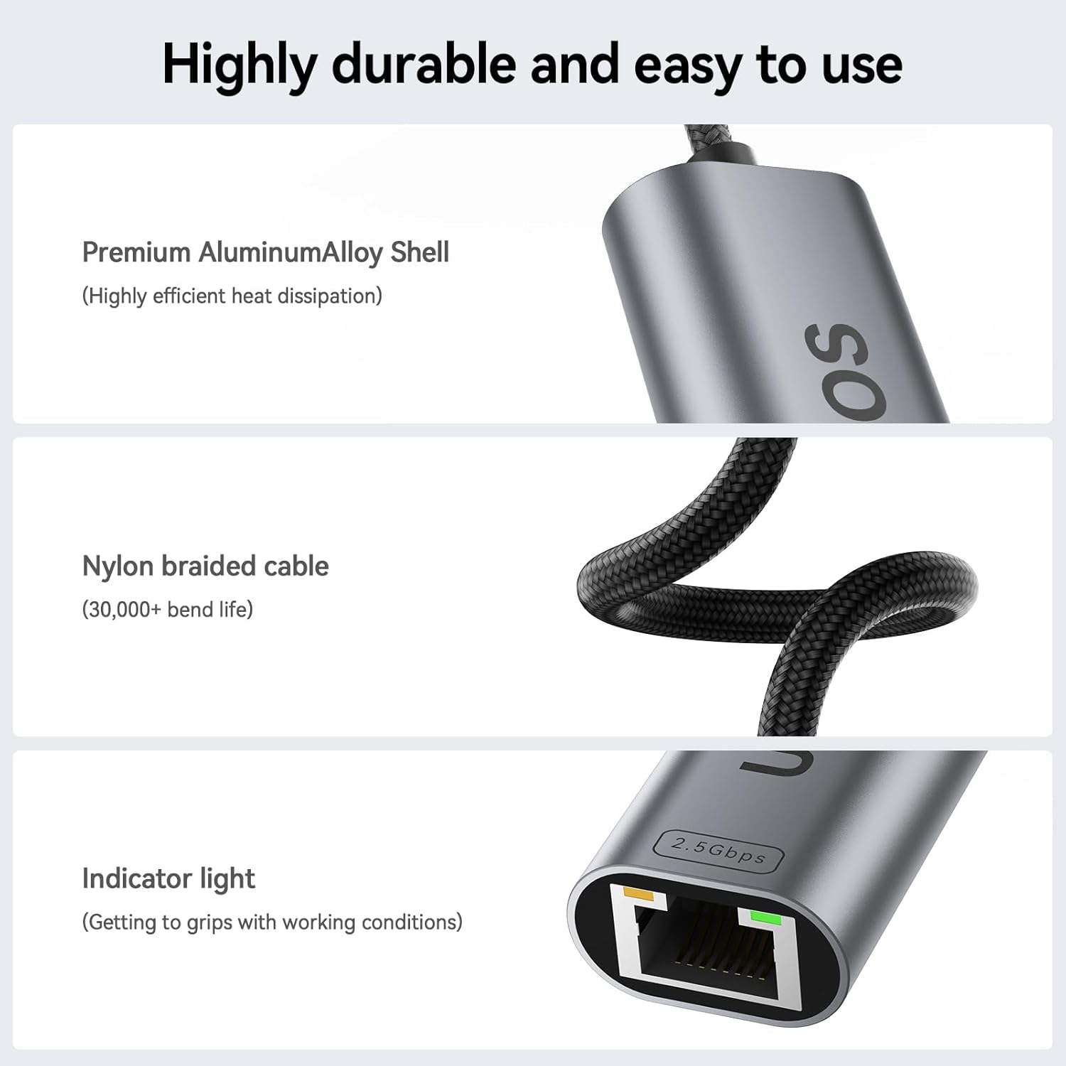 USB C to Ethernet 2.5 Gbps Adapter, USB C to RJ45 Network Converter (Thunderbolt 4/3 Compatible),USB - C to 2.5 Gigabit LAN Ethernet Compatible for MacBook iPhone 15 Pro max,XPS, Surface - Gray - QGeeM