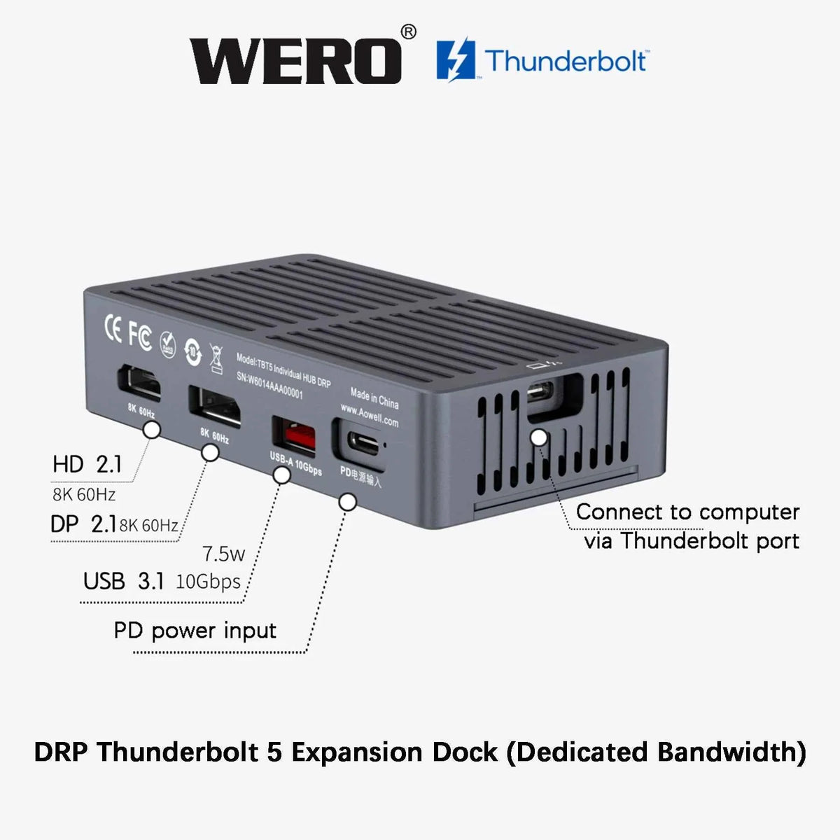 WERO DRP Thunderbolt 5 Dual 4K 60Hz Dock, DP HDMI 2.1 for MacBook Pro & Windows PC-TBT5 Individual HUB DRP