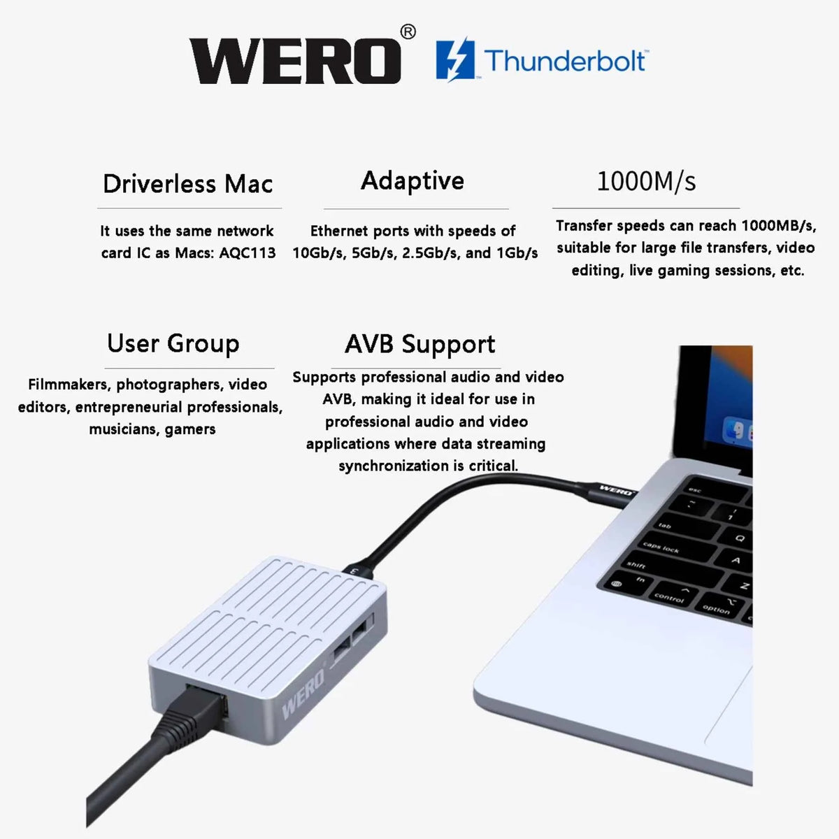 WERO Thunderbolt 10G Network Card Compatible with 3/4/5 10G Ethernet RJ45 Electrical Port Adapter Converter(TBT3-10GbE)