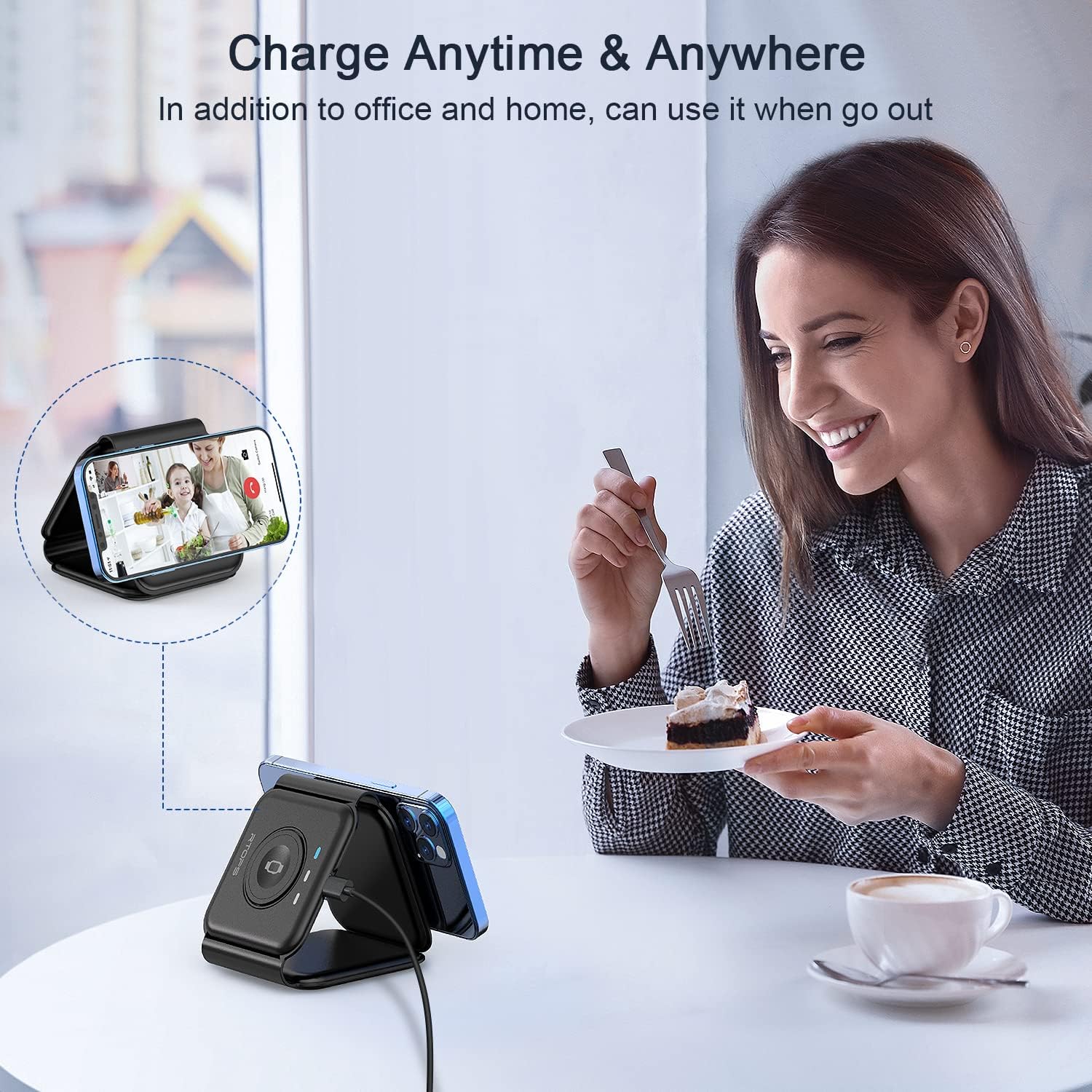 Wireless Charger 3 in 1,RTOPS Magnetic Travel Wireless Charging Station Multiple Devices,GaN 3 in 1 Charging Station,Compatible for iPhone15/14/13/12/Pro/Max,iWatch,AirPods 3/2/Pro(Adapter Includes) - QGeeM
