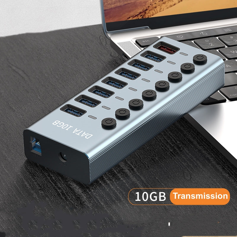 USB 3.2 Gen 1 Hub, 7 Ports + 1 x Quick Charging Port, On/Off Switch, Aluminium