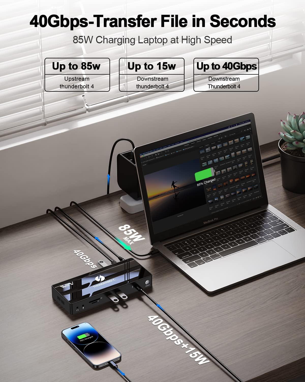  Thunderbolt 4 Docking Station, QGeeM Universal Quadruple  Display Thunderbolt 4 Dock 4K or Single 8K, 16 in 1 USB C Laptop Docking  Station with 130W Power, Compatible for MacBook Dell HP Surface :  Electronics