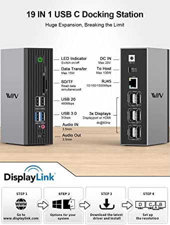 IVIIN 19-in-1 USB C Quadruple Laptop Docking station - QGeeM