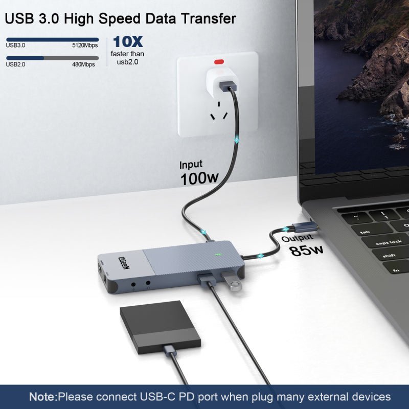 QGeeM 11 in 1 Type C Docking Station,USB C HUB Displayport Dual HDMI 4K@60Hz USB C Laptop Docking Station - QGeeM