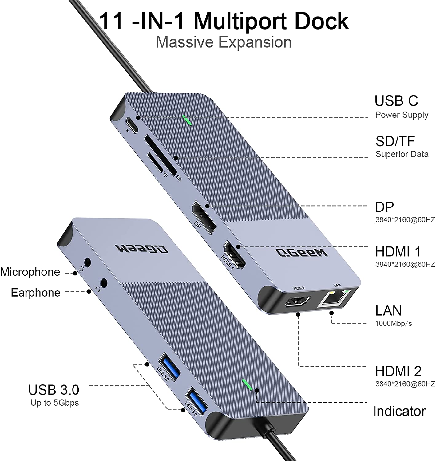 QGeeM 11-in-1 USB 3.0 Docking station - QGeeM