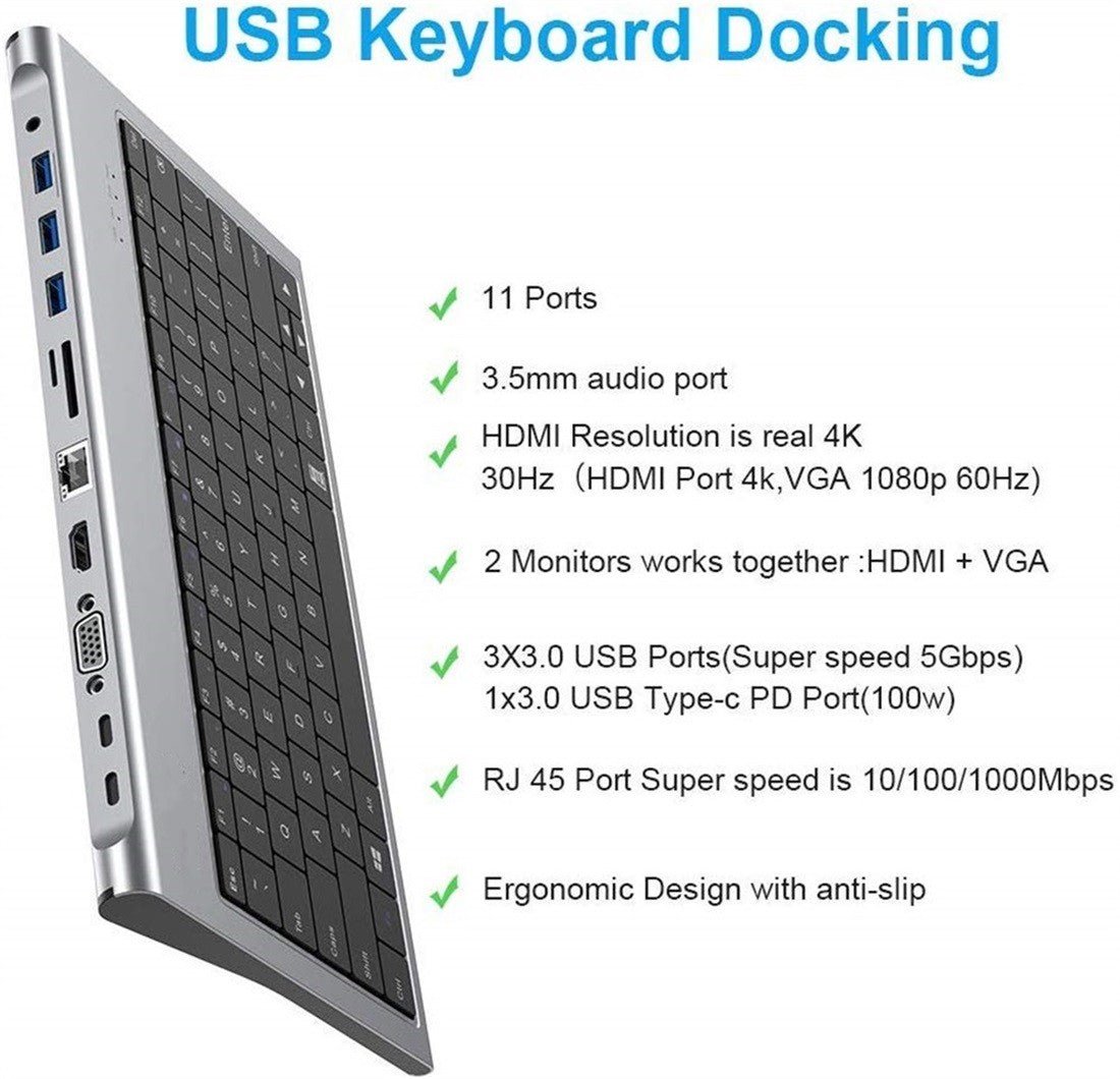 QGeeM 11-in-1 USB-C Docking Station with Keyboard - QGeeM