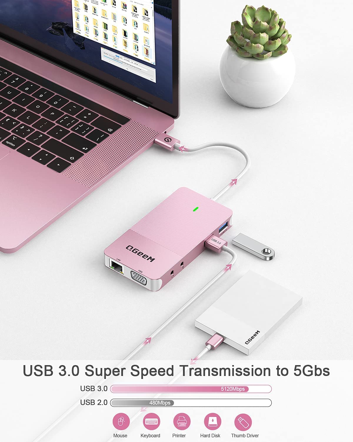 USB C 3.0 Hub Triple Display | QGeeM Grey