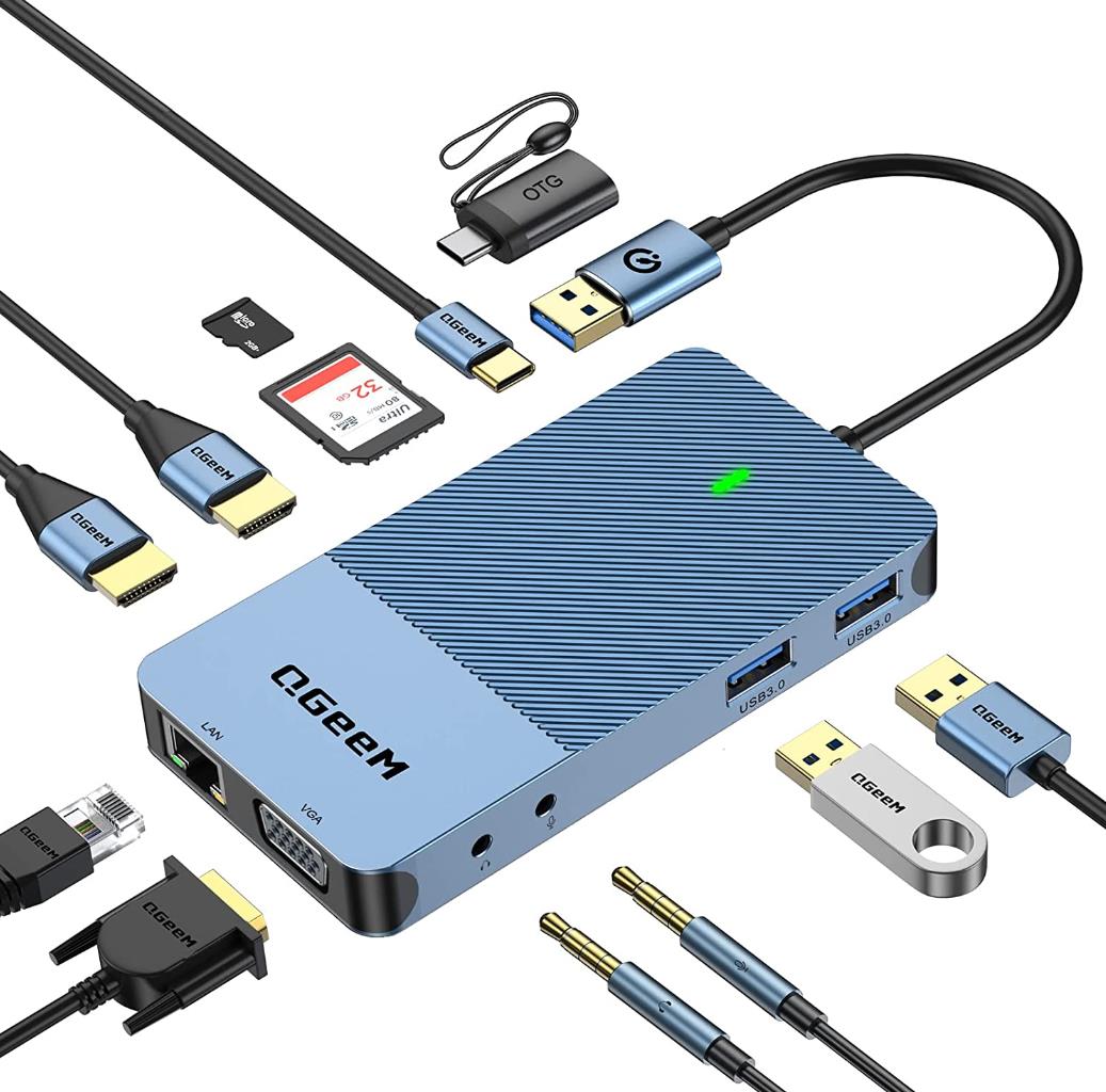 USB C 3.0 Hub Triple Display | QGeeM Grey