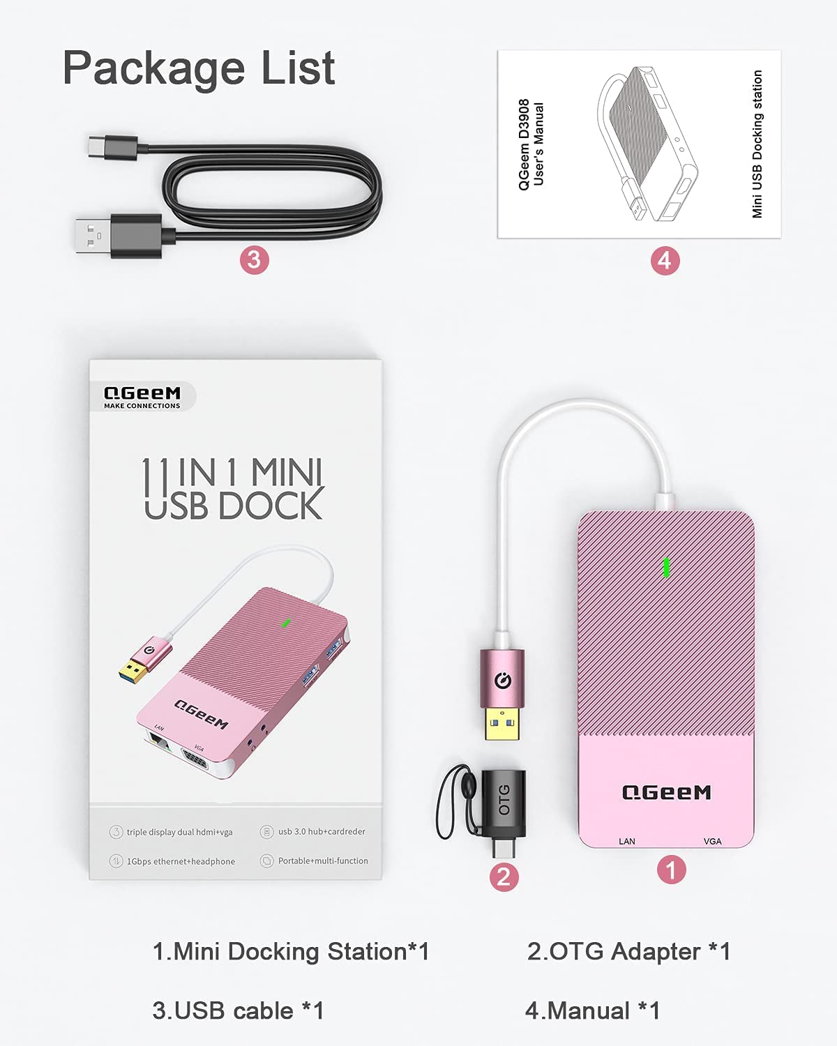 QGeeM 11-in-1 USB C/3.0 Hub with VGA - QGeeM
