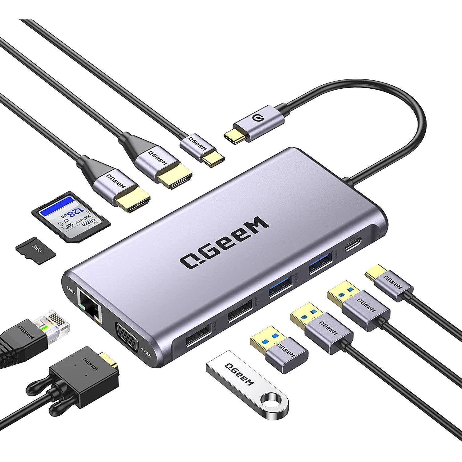 QGeeM 12-in-1 USB-C Docking Station with VGA - QGeeM