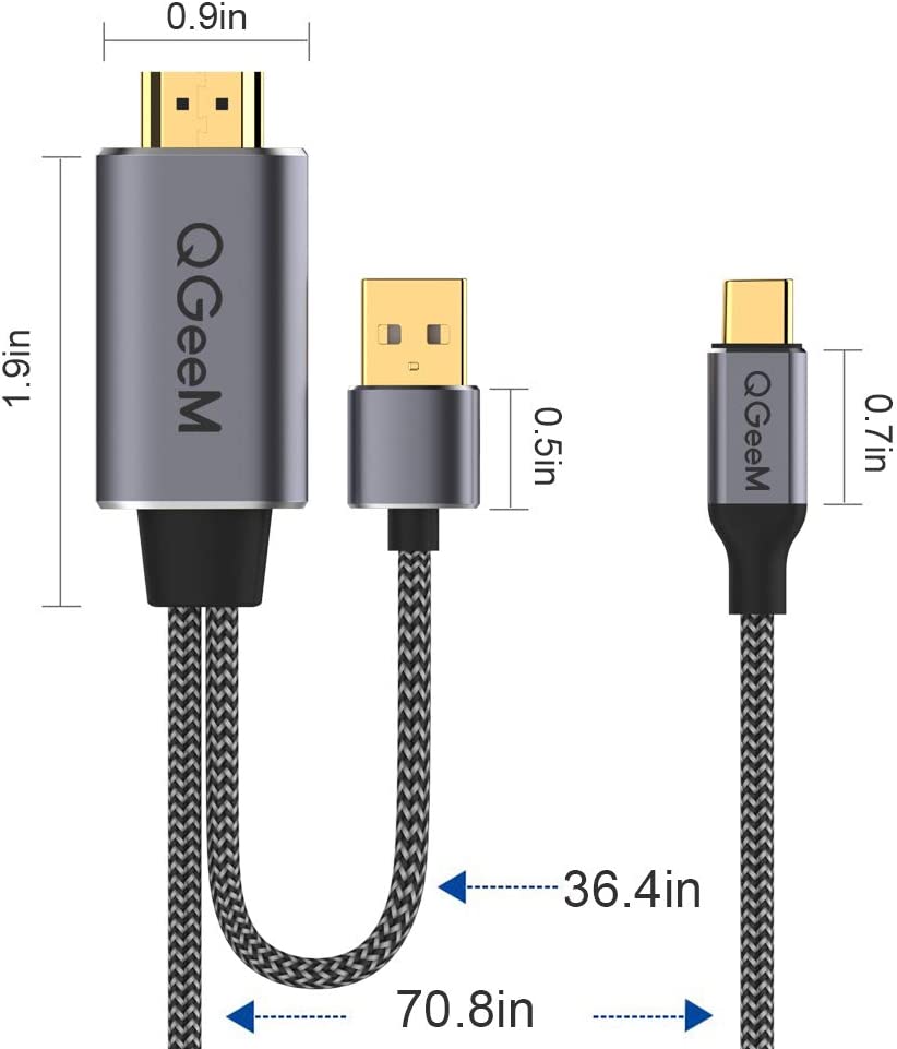 QGeeM 2-in-1 USB-C to HDMI Cable - 4K@30Hz - QGeeM