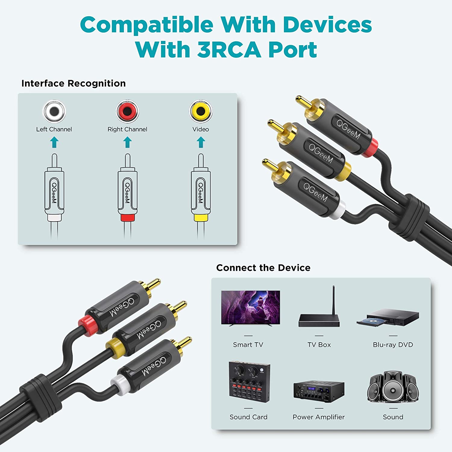 QGeem 3RCA to 3RCA Stereo Cable - QGeeM