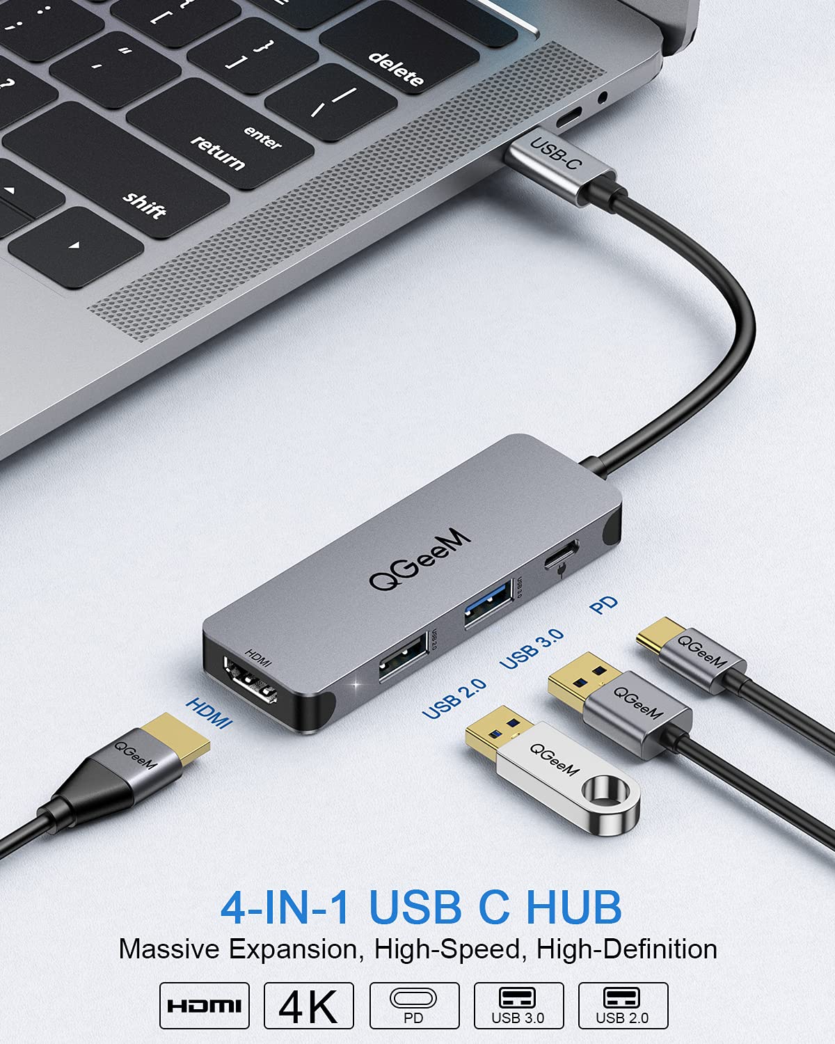 QGeeM 4-in-1 USB C Hub