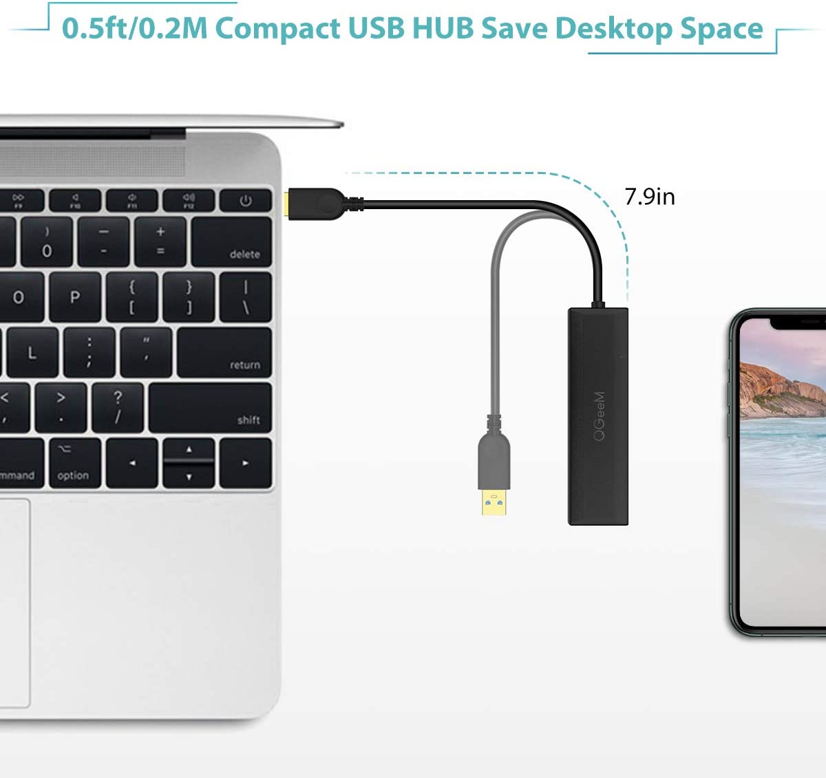 QGeeM 5-in-1 USB 3.0 Hub 0.5ft - QGeeM