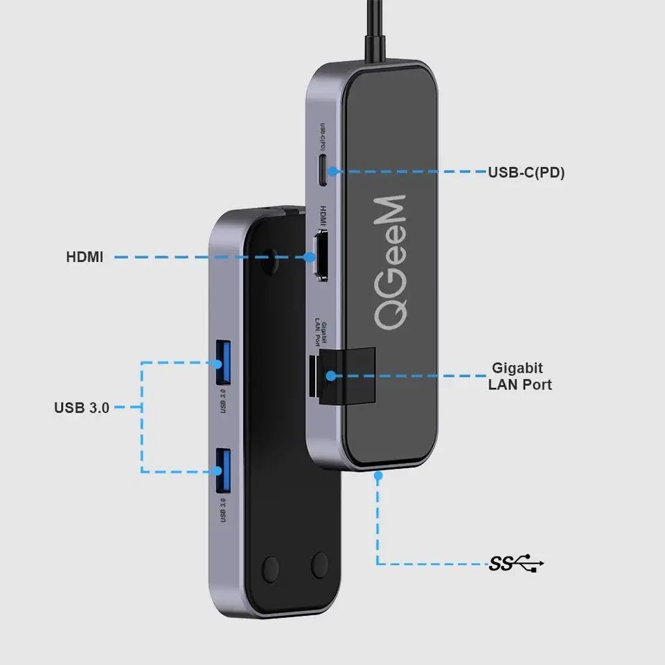 QGeeM 6 IN 1 MIRROR USB C to HUB HDMI 4K@30HZ 100W power delivery USB - C HUB - QGeeM