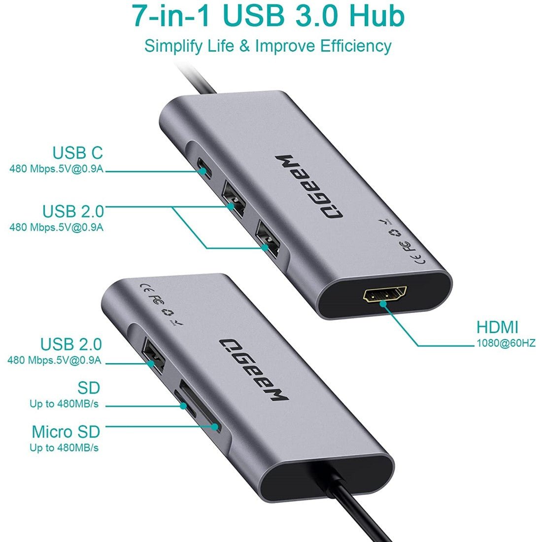 QGeeM 7-in-1 USB 3.0 Hub - QGeeM