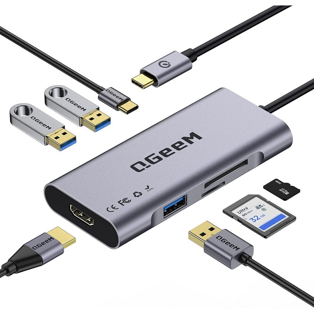 QGeeM 7-in-1 USB-C Hub 4K@30Hz - QGeeM