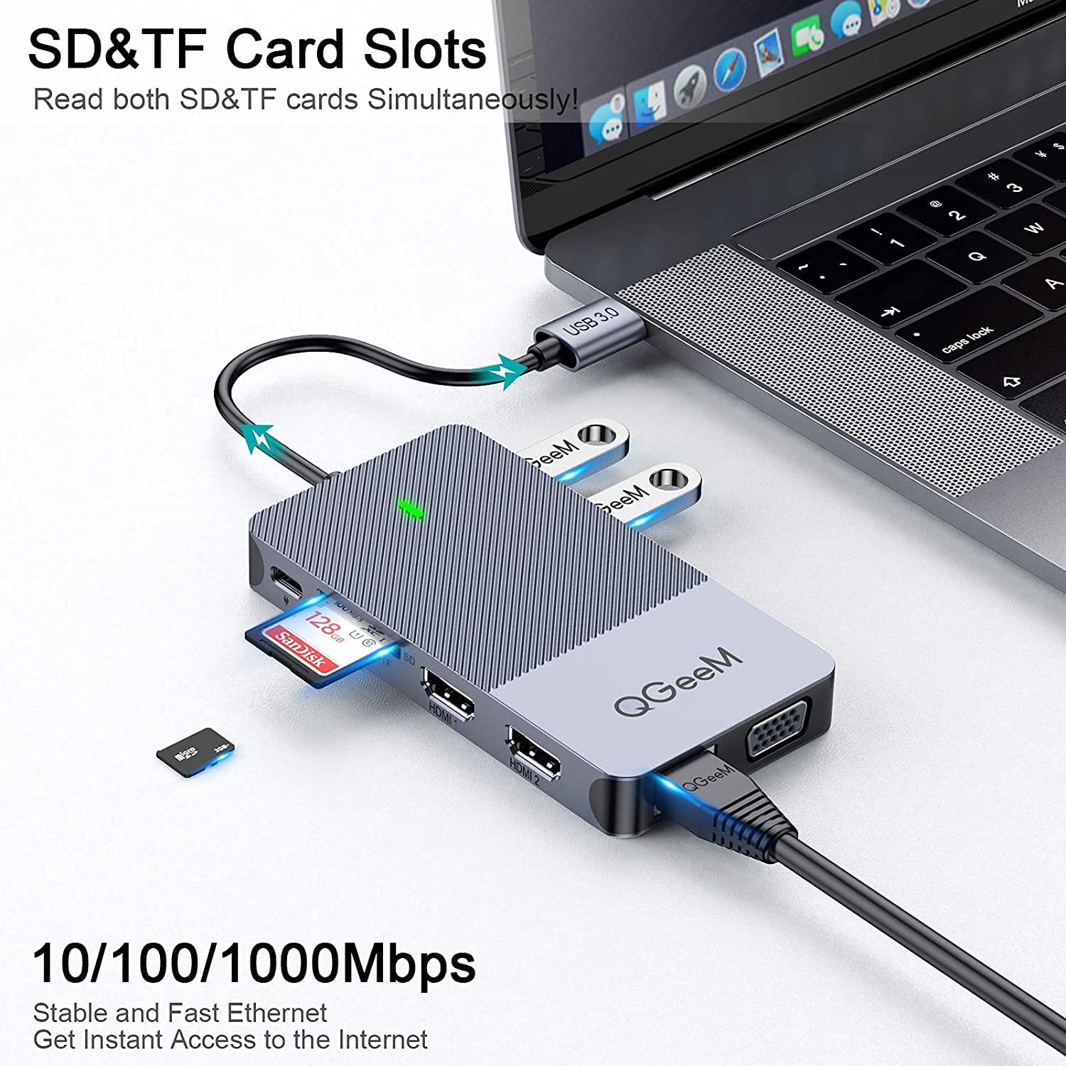 QGeeM 12-in-1 USB-C Docking Station with VGA